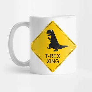 T-rex crossing road sign Mug